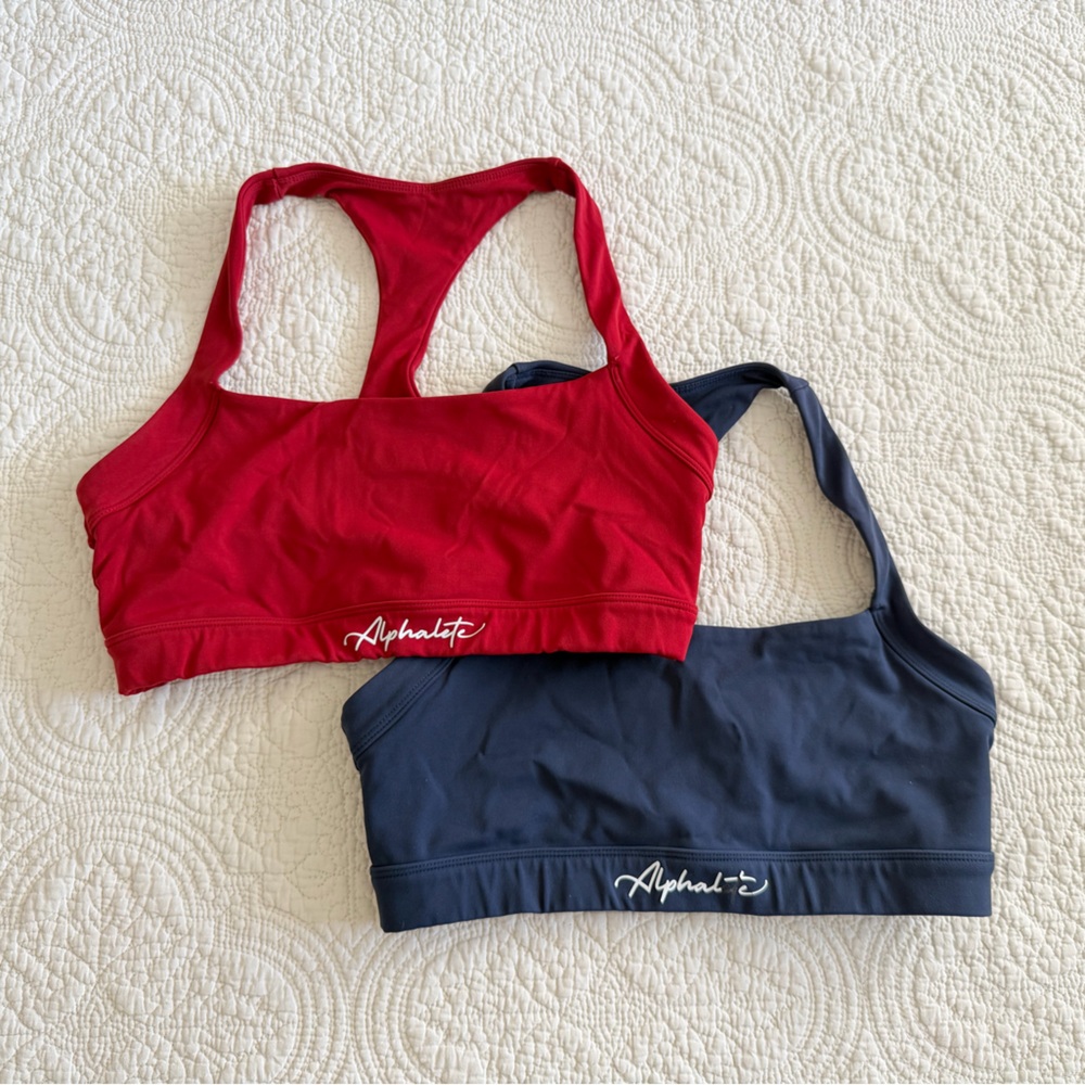 Set of 2 Alphalete Red Navy Sports Bra Pullover Racerback Size Small